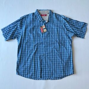 NWT Wrangler blue plaid short sleeve button down, XL
